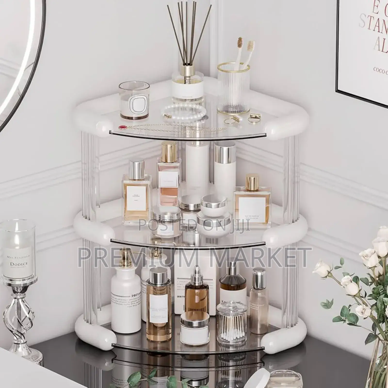 Cosmetics Organizer 3-Tier Bathroom Corner Shelf የ ቅባት እና ሽቶ መደርደሪያ