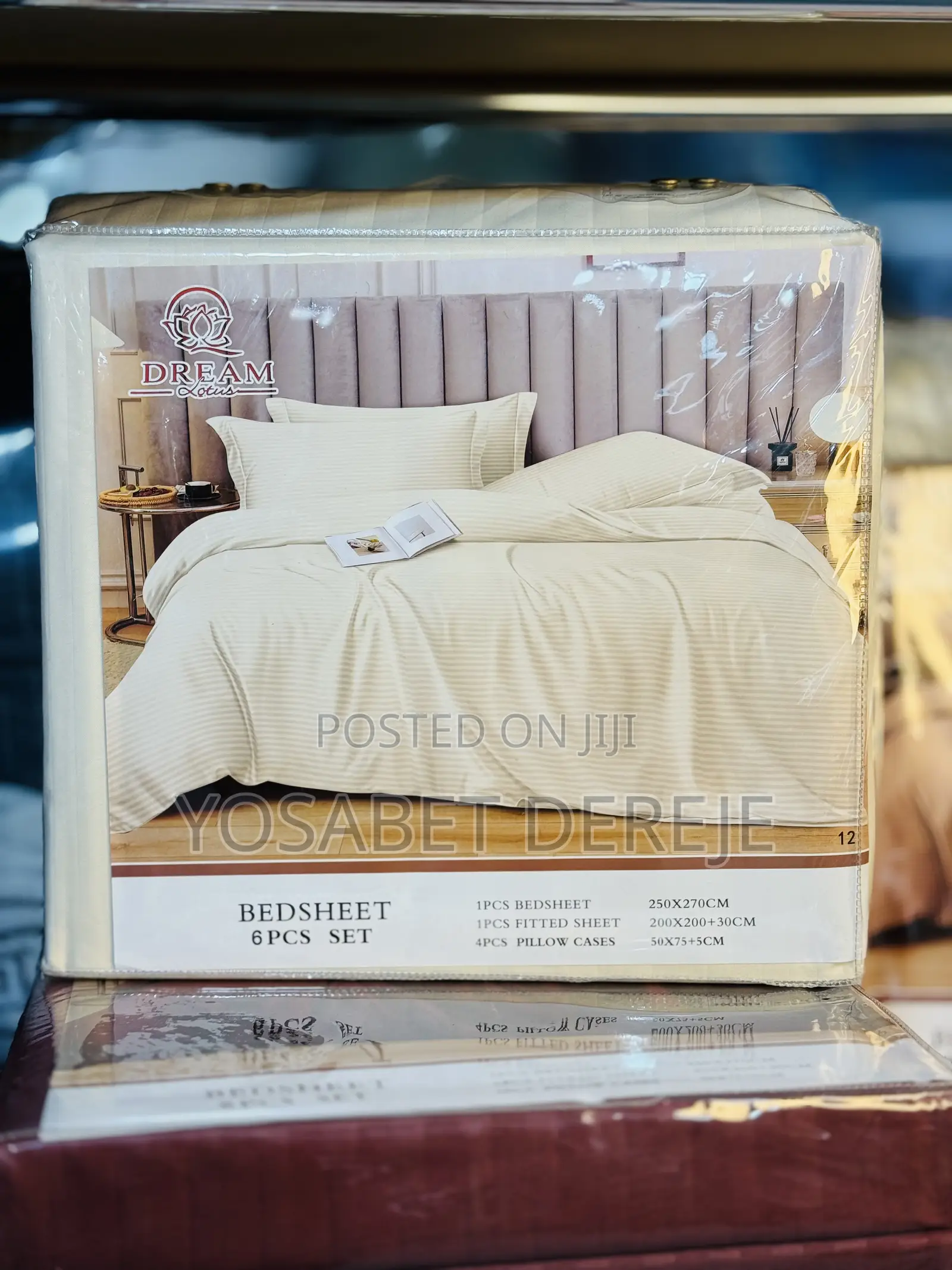 Dream Lotus 6-Piece Bedsheets Set(አንሶላ) Cotton Sateen Striped