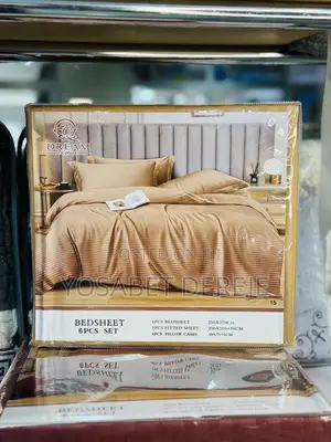 Dream Lotus 6-Piece Bedsheets Set(አንሶላ) Cotton Sateen Striped