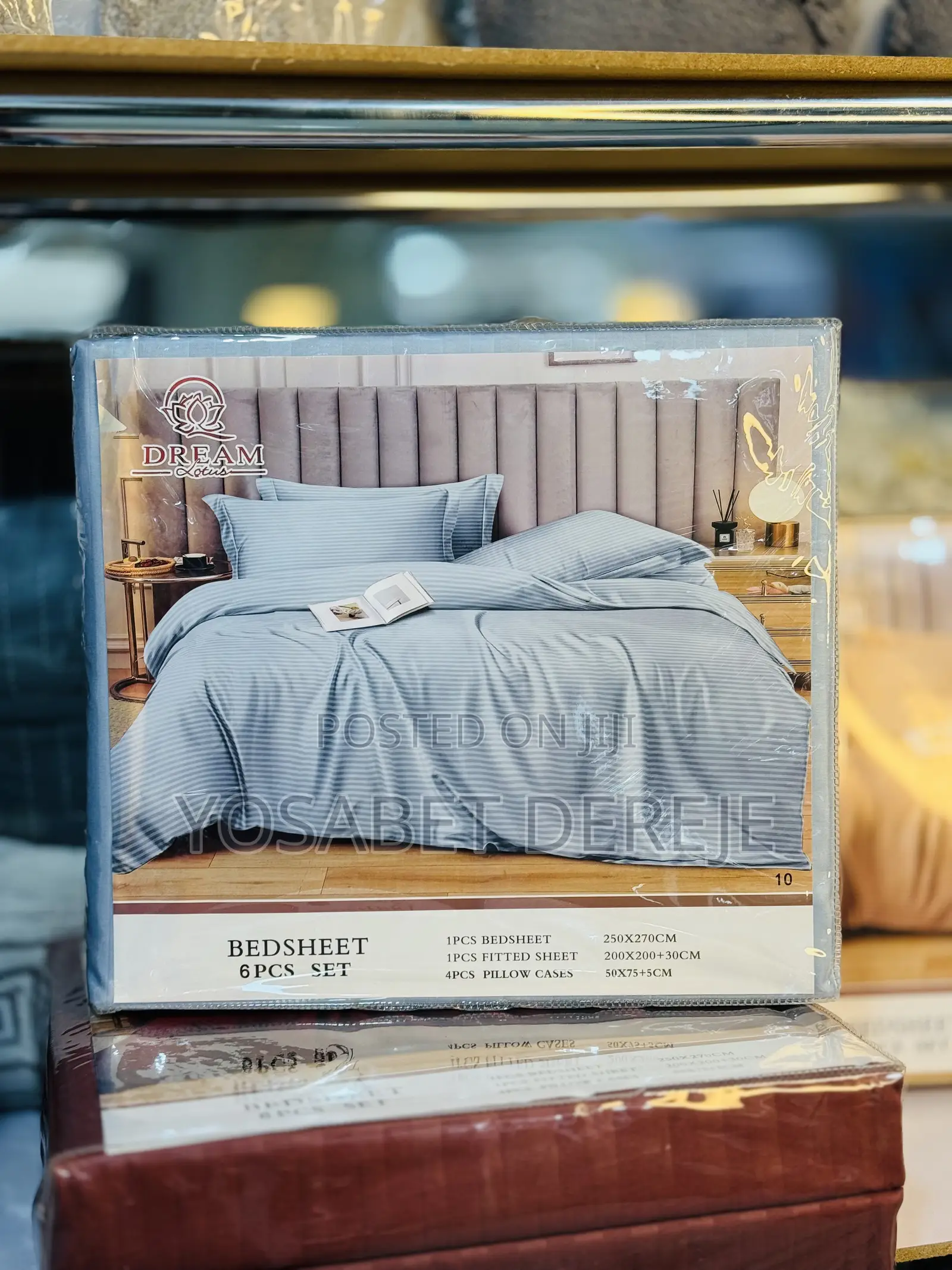 Dream Lotus 6-Piece Bedsheets Set(አንሶላ) Cotton Sateen Striped