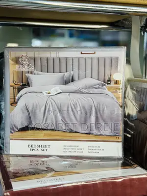 Dream Lotus 6-Piece Bedsheets Set(አንሶላ) Cotton Sateen Striped