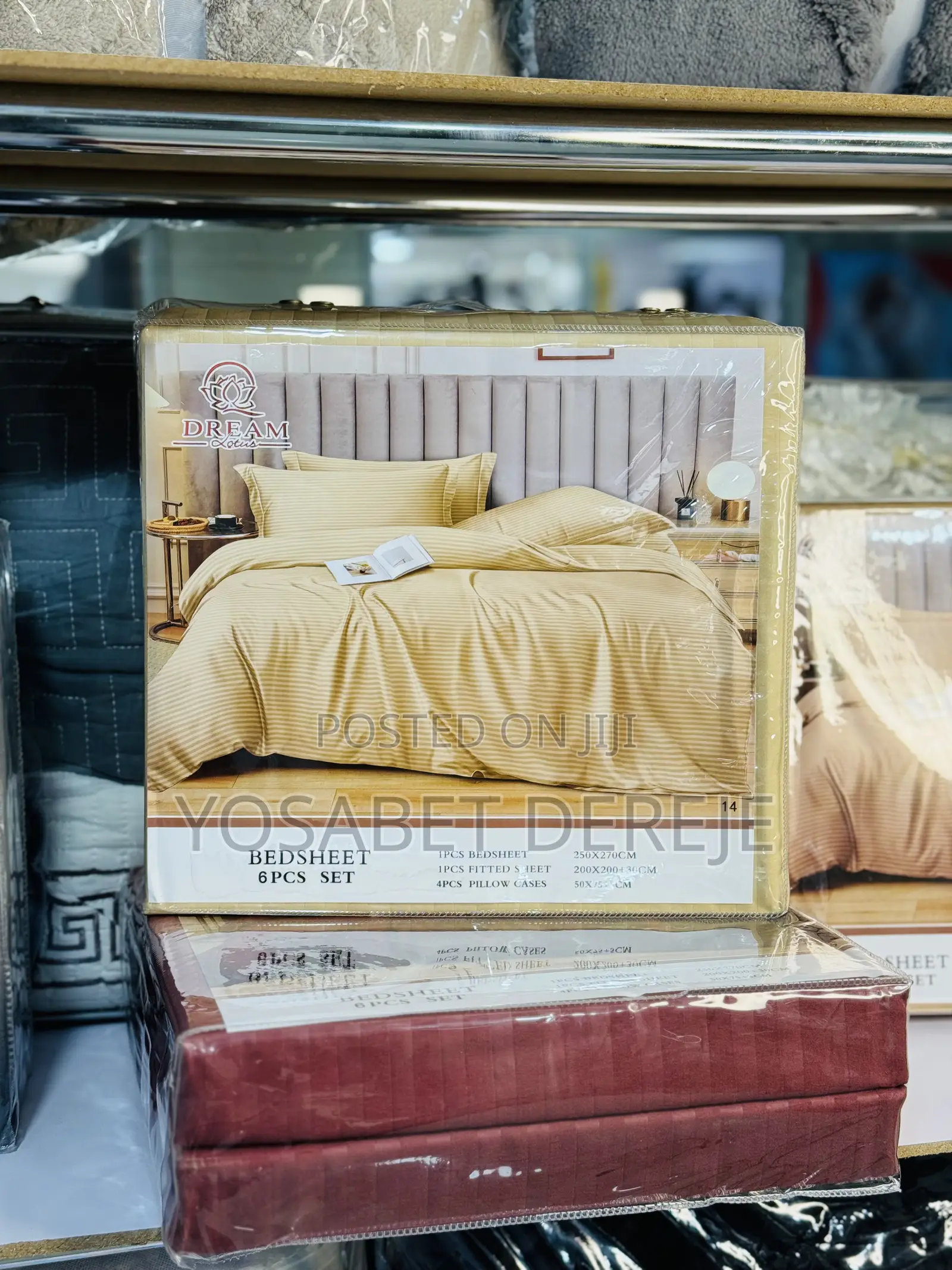Dream Lotus 6-Piece Bedsheets Set(አንሶላ) Cotton Sateen Striped