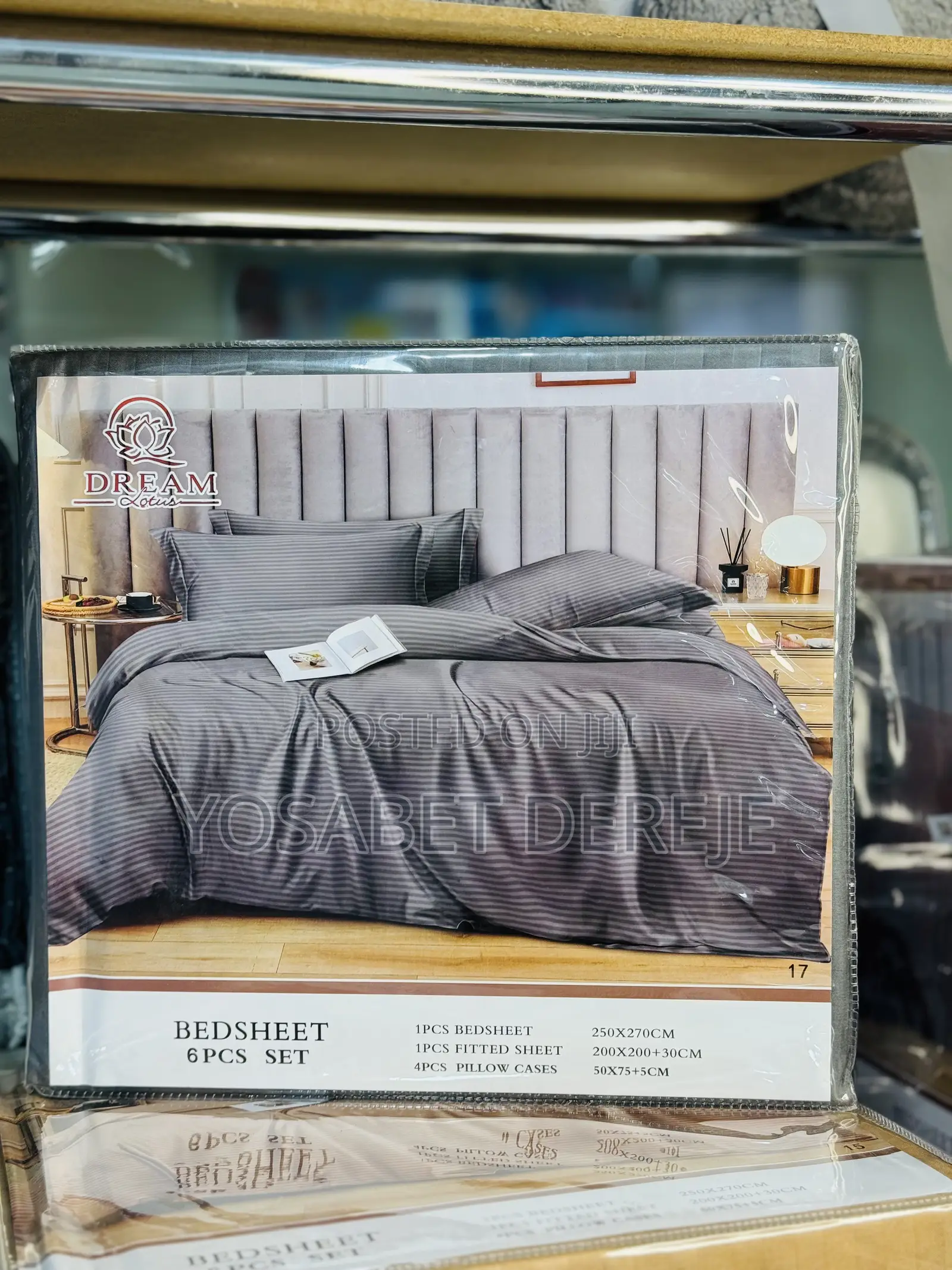 Dream Lotus 6-Piece Bedsheets Set(አንሶላ) Cotton Sateen Striped