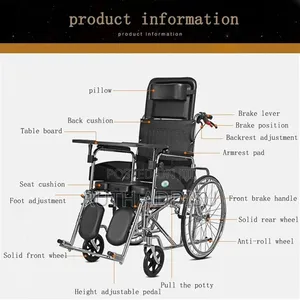 Recliner Wheelchair With U Cut Seat Commode/Toilet Pot