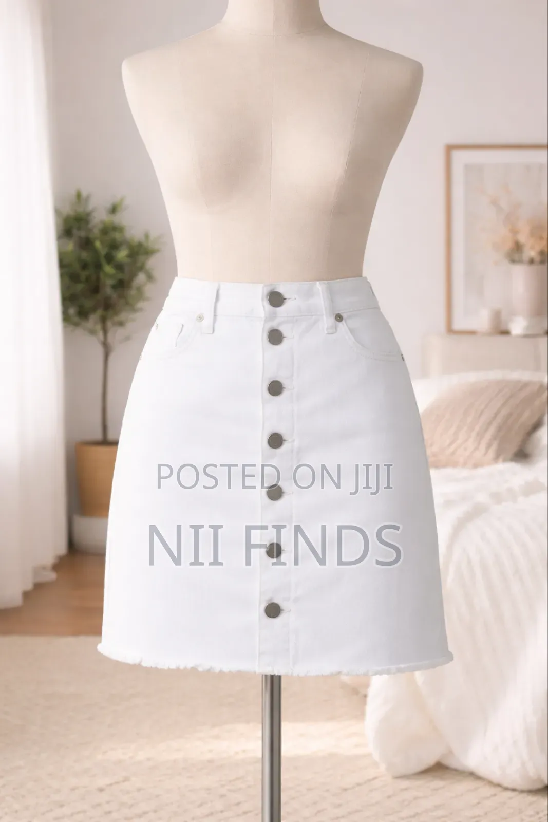 White Denim Button-Front Mini Skirt