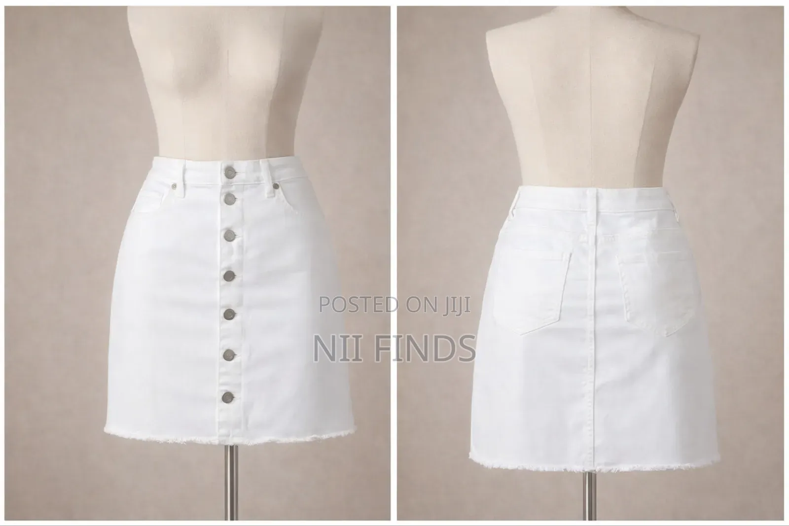 White Denim Button-Front Mini Skirt