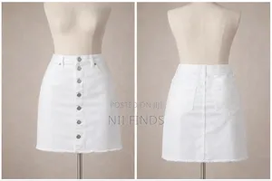 White Denim Button-Front Mini Skirt