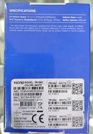 Tecno 4g Portable Wifi Router