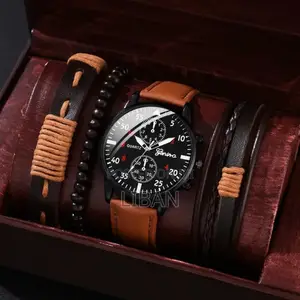 Man Business Luxury Watches Set Leather Casual Clock Fashion