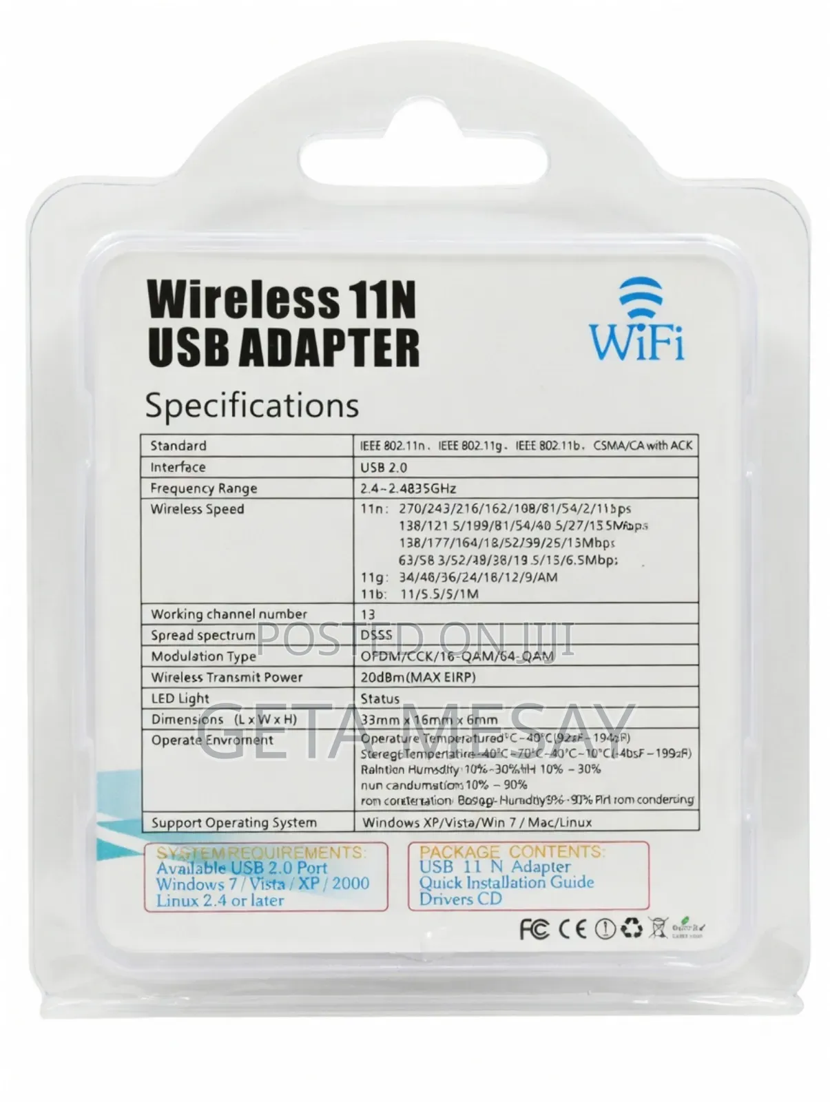 Mini Usb Wifi Adapter 300mbps 802.11n for Pc Laptop