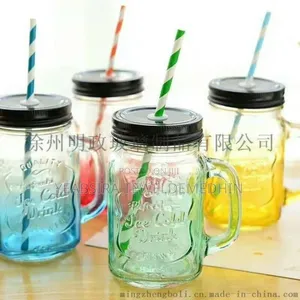 Vintage Mason Glass Drinking Jar With Straw