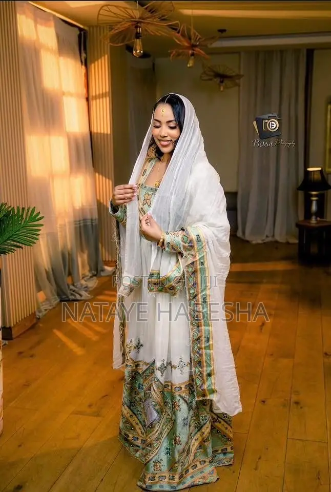 የሀገር ባህል ልብሶች የሀበሻ ቀሚስ Habesha Kemis Chiffon Traditional Dressየሐበሻ ልብስ