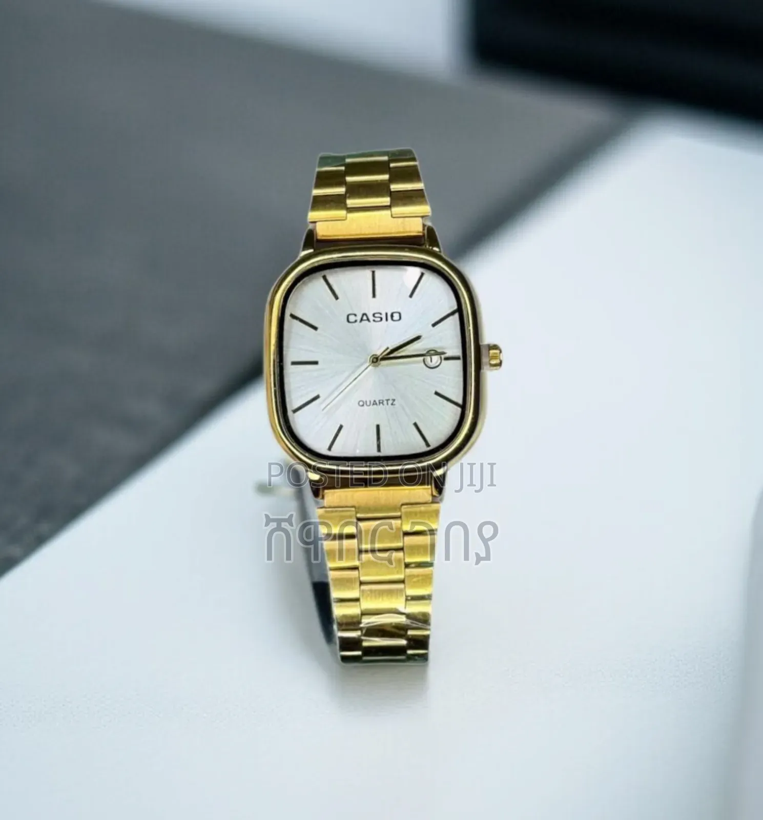 Original Casio Gold Square Dial Watch - Silver Face Date Display