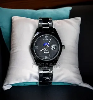 Stylish All-Black Rolex Quartz Watch - Date Moon Phase