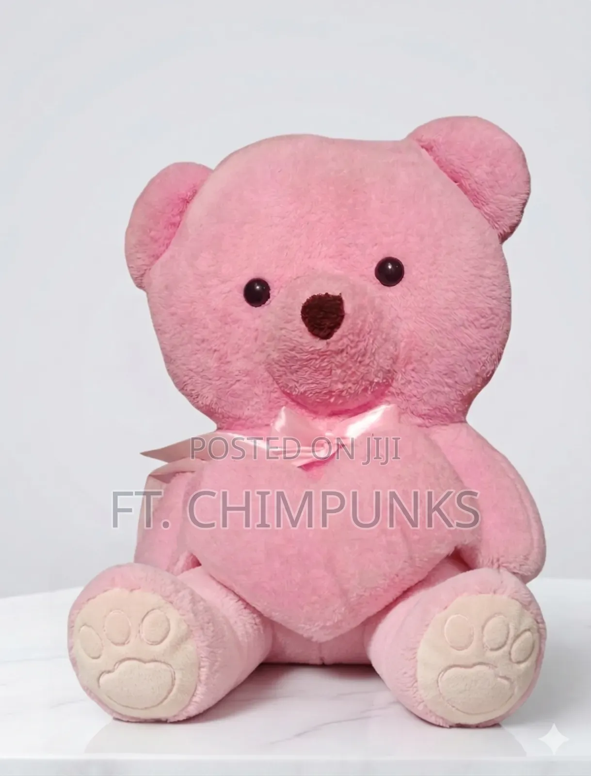 Ultra-Soft Pink Plush Teddy Bear With Heart Satin Ribbon
