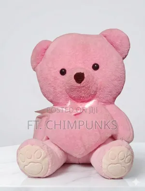 Ultra-Soft Pink Plush Teddy Bear With Heart Satin Ribbon