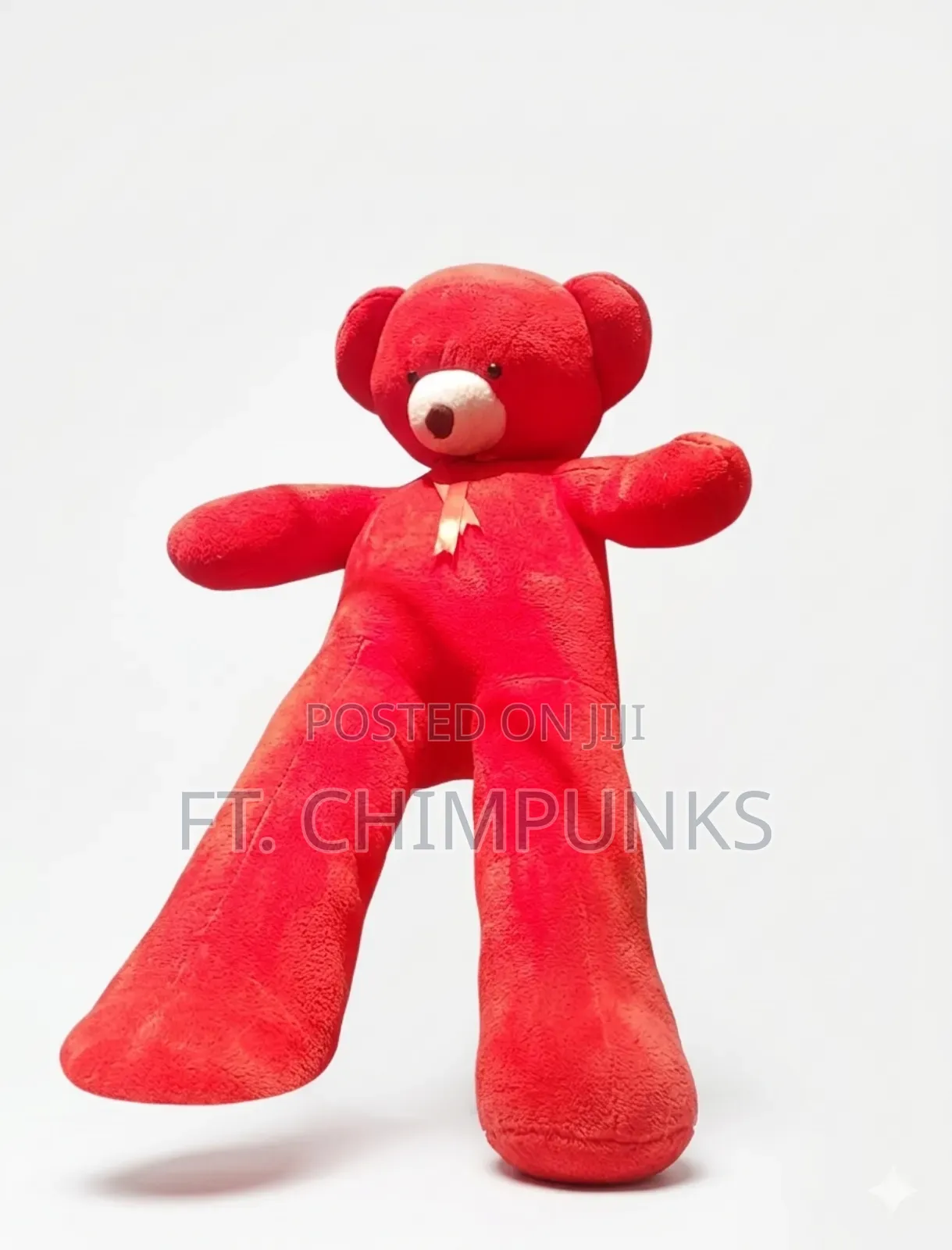 Red Long-Legged Oversized Stuffed Animal With Gold Ribbon
