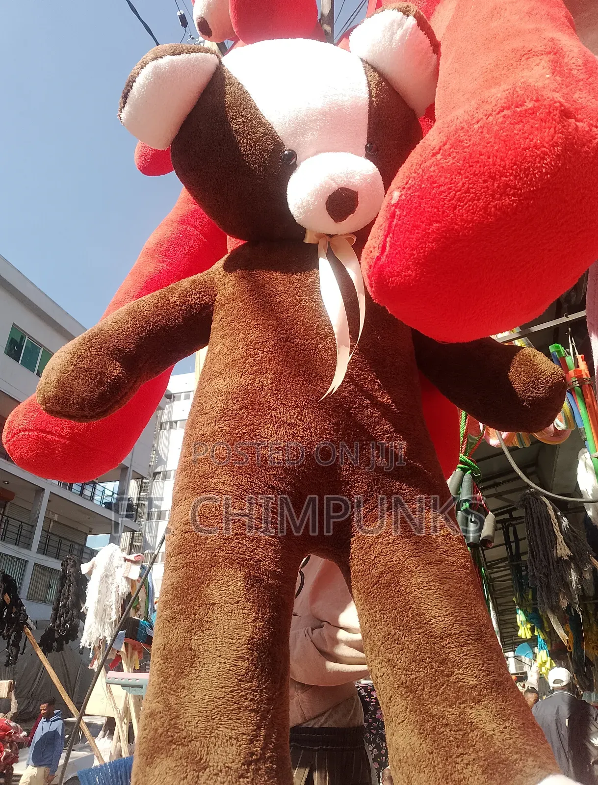 Giant Brown White Cuddly Oversized Stuffed Animal With Satin Bow