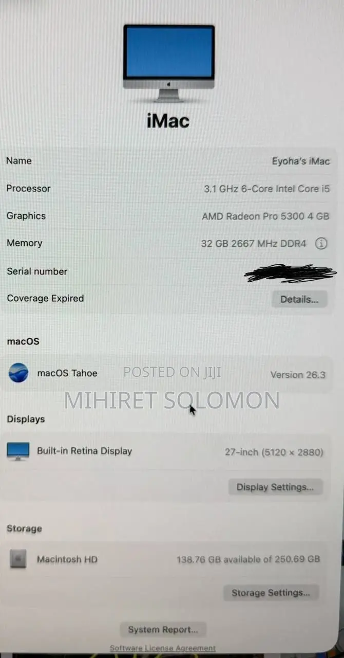 Desktop Computer Apple iMac 8GB Intel Core i5 SSD 256GB