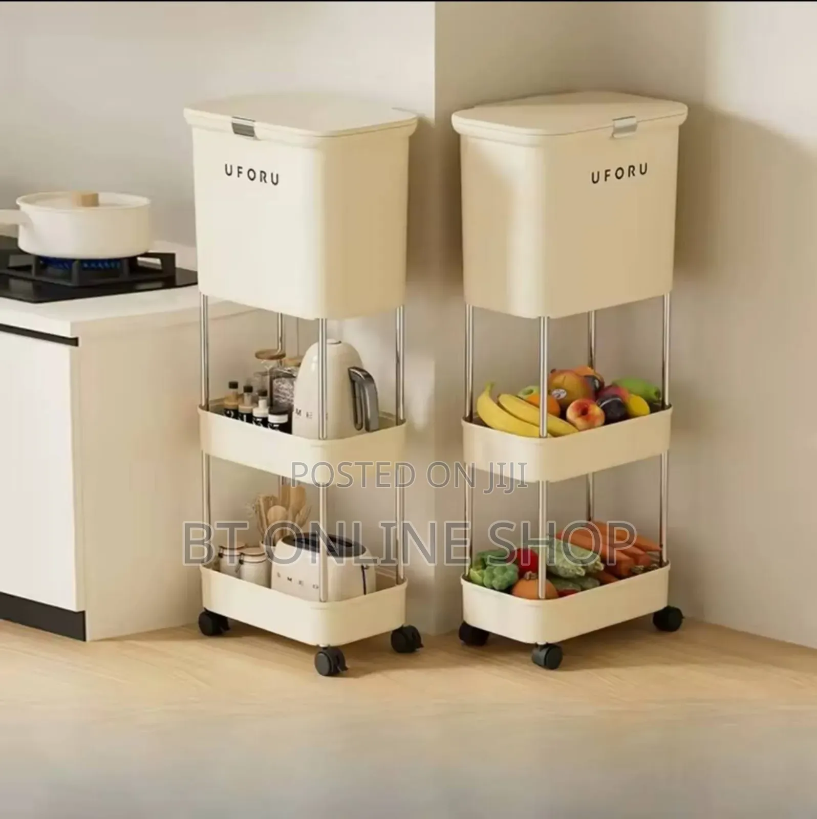 3-Layer Kitchen Storack and Trash Can