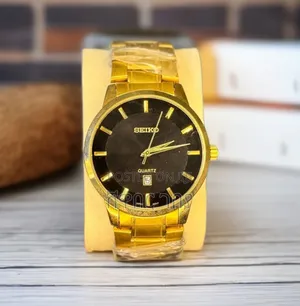 Original Seiko Gold Quartz Men's Watch - Elegant Black Dial