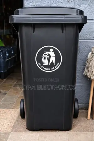 Black Plastic Wheelie Bin, Commonly for Outdoor Waste Collection