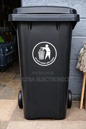 Black Plastic Wheelie Bin, Commonly for Outdoor Waste Collection