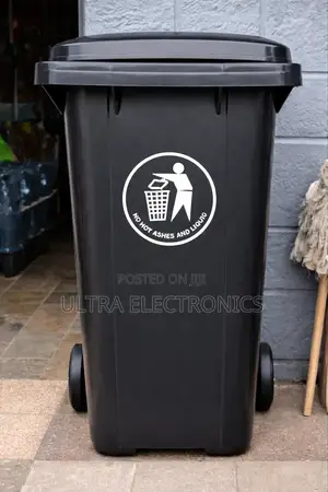 Black Plastic Wheelie Bin, Commonly for Outdoor Waste Collection