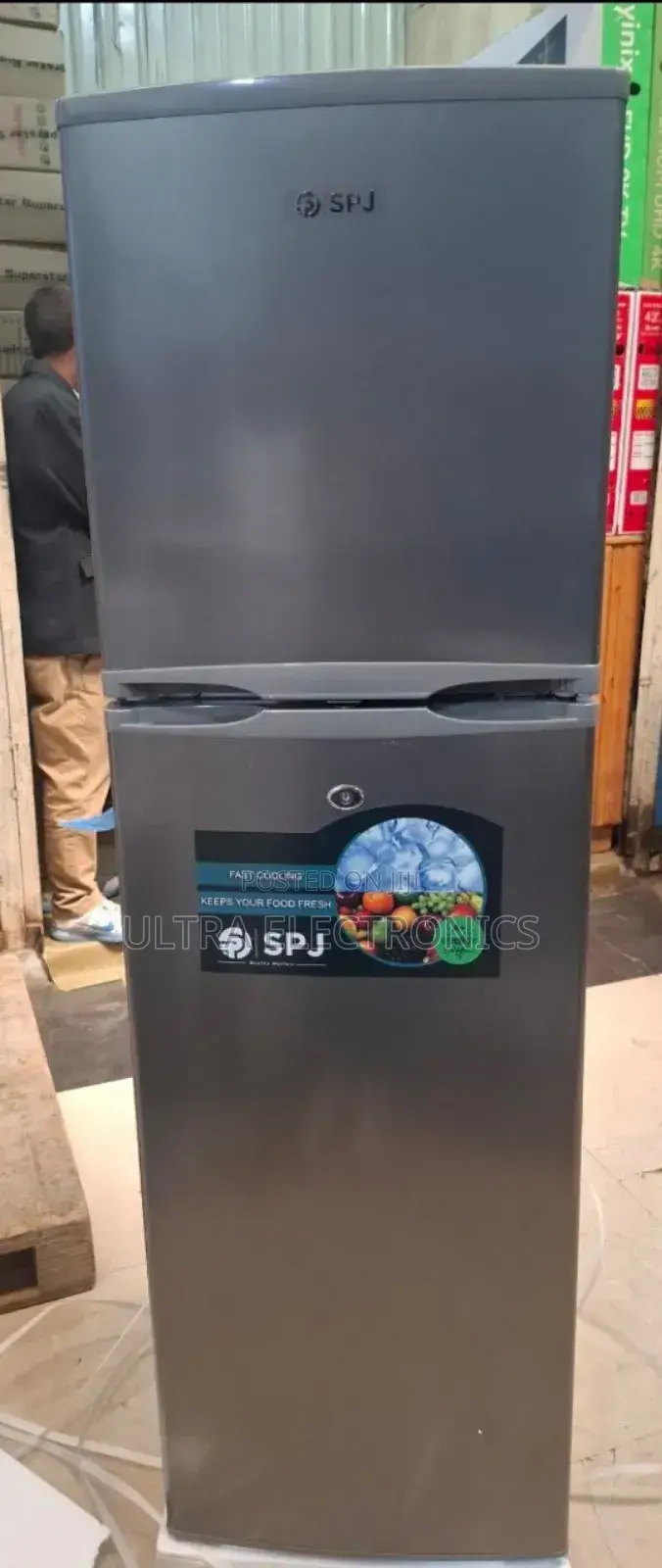 SPJ Double-Door Refrigerator Featuring a Top-Mount Freezer