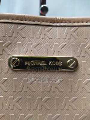 Michael Kors Beige Coated Canvas Leather Trim Mk Printed Tote Bag