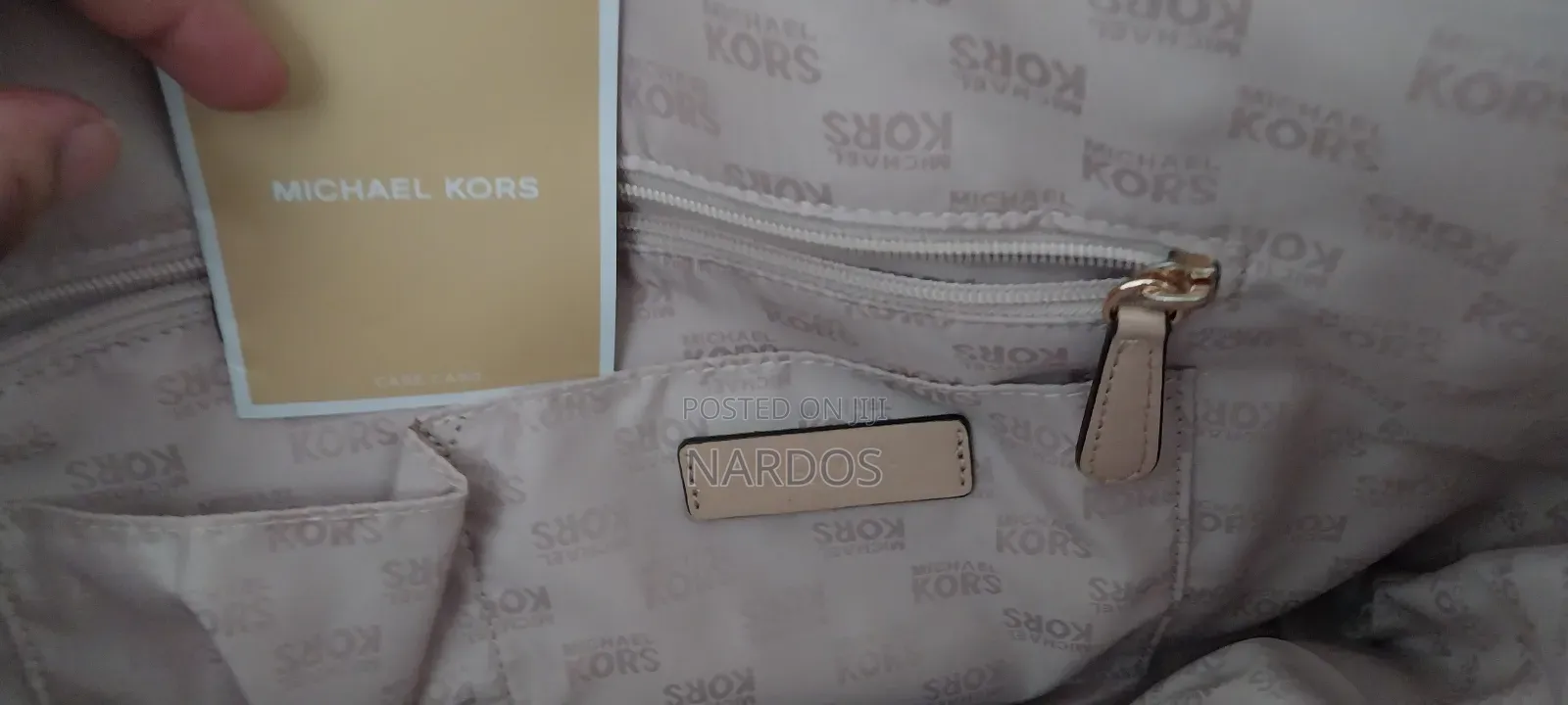 Michael Kors Beige Coated Canvas Leather Trim Mk Printed Tote Bag
