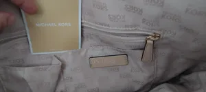 Michael Kors Beige Coated Canvas Leather Trim Mk Printed Tote Bag