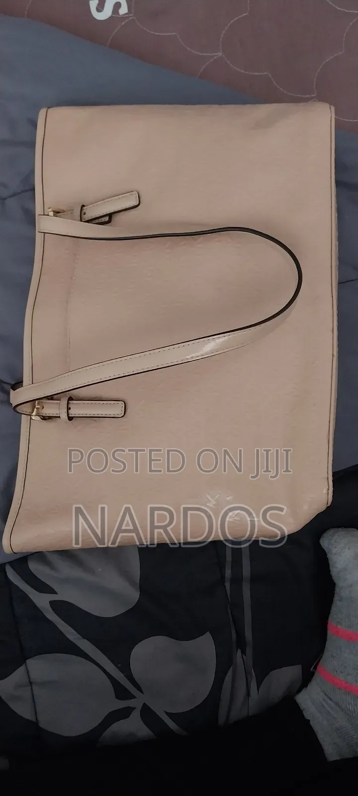 Michael Kors Beige Coated Canvas Leather Trim Mk Printed Tote Bag