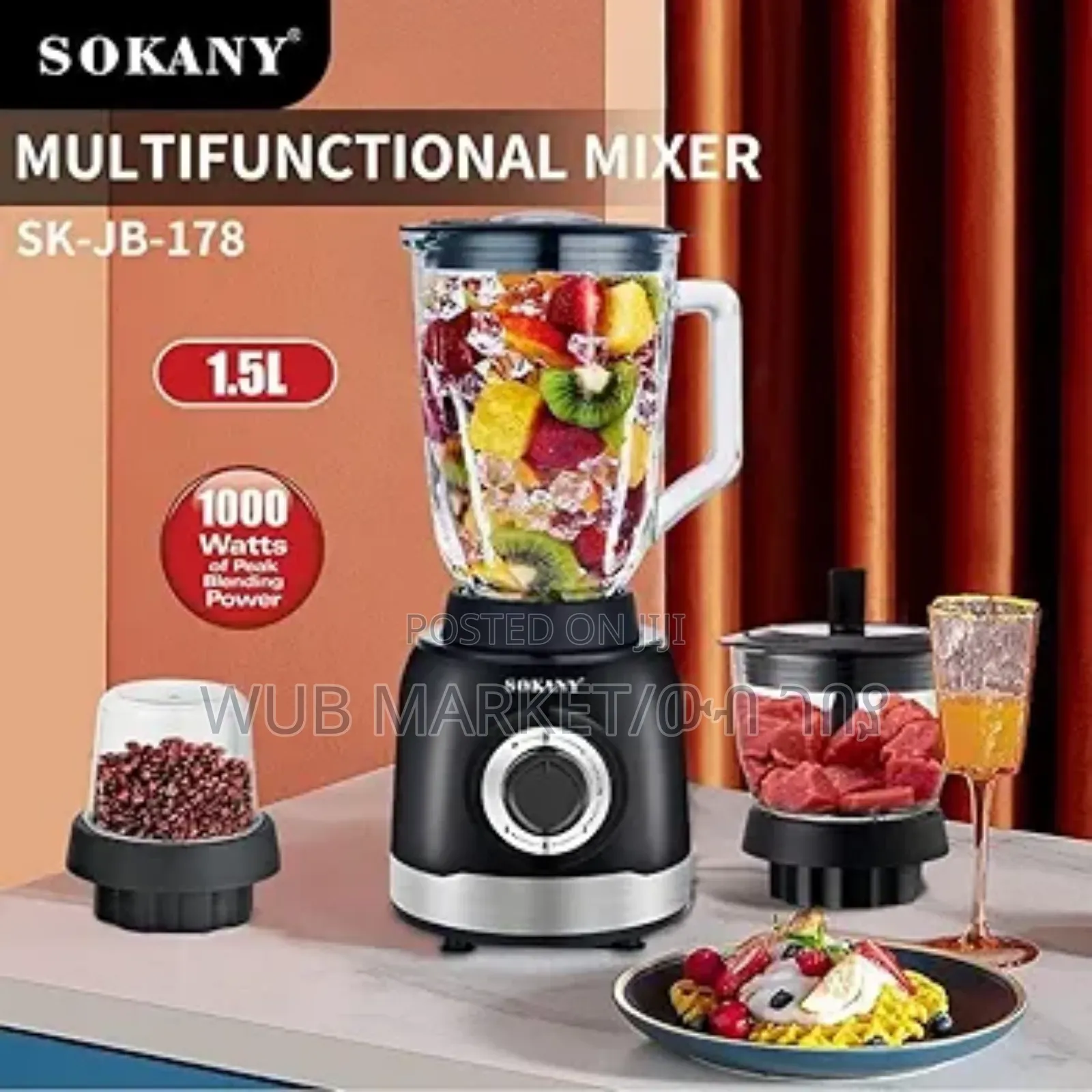 Sokany 1000 Watt Blender-የጁስ፣የስጋ እና የቡና መፍጫ