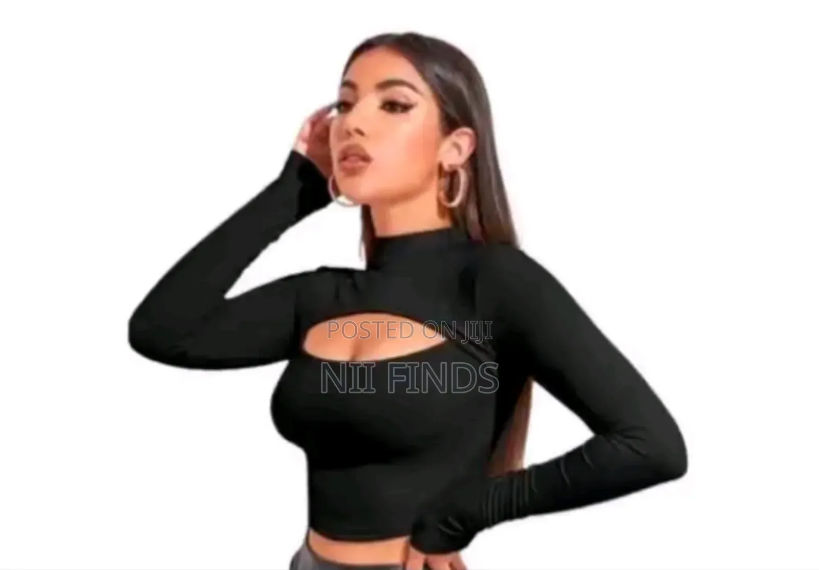 Shein Relaxiva Mock Neck Cut-Out Rib-Knit Slim Crop Tee