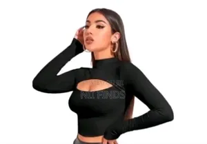 Shein Relaxiva Mock Neck Cut-Out Rib-Knit Slim Crop Tee