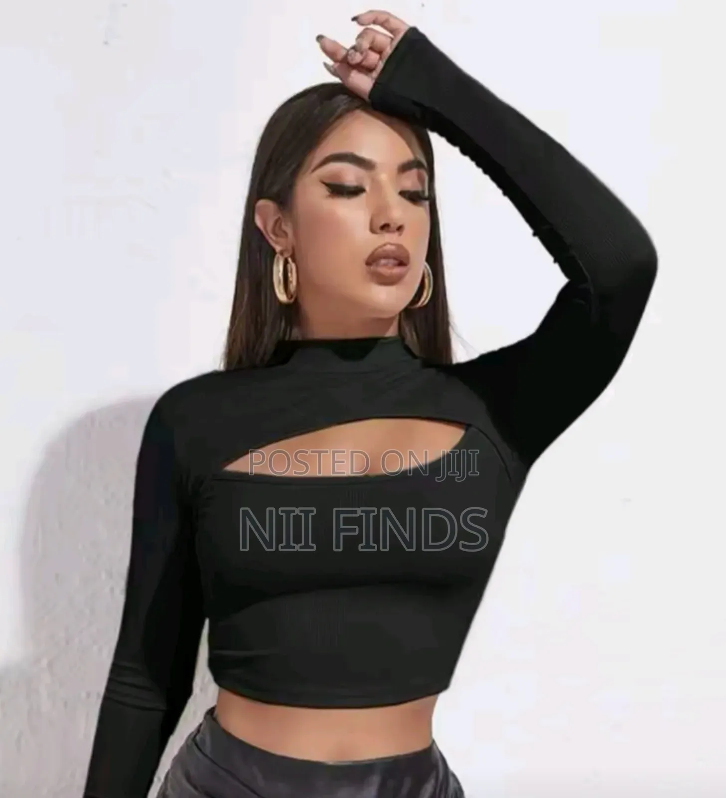 Shein Relaxiva Mock Neck Cut-Out Rib-Knit Slim Crop Tee