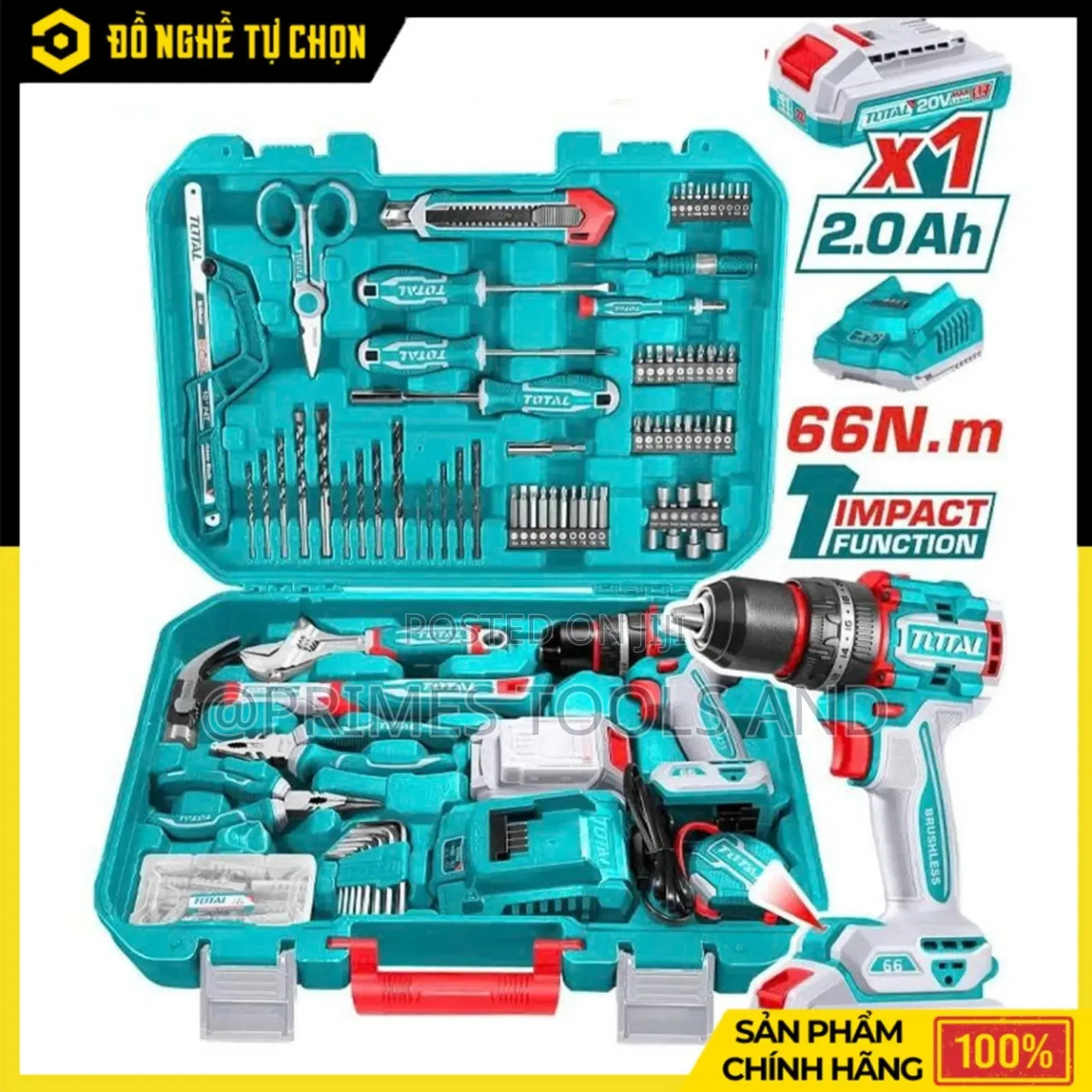 Total P20s 20v Brushless Cordless Impact Drill 165-Piece Hand Tool