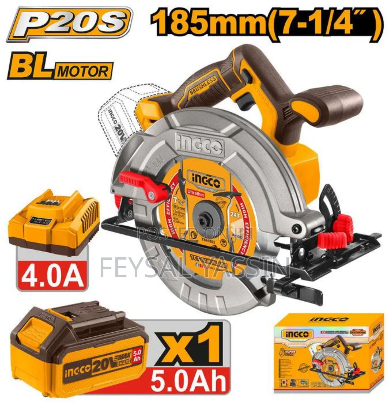 Ignco Chargeable Circular Saw 188mm 5.0a