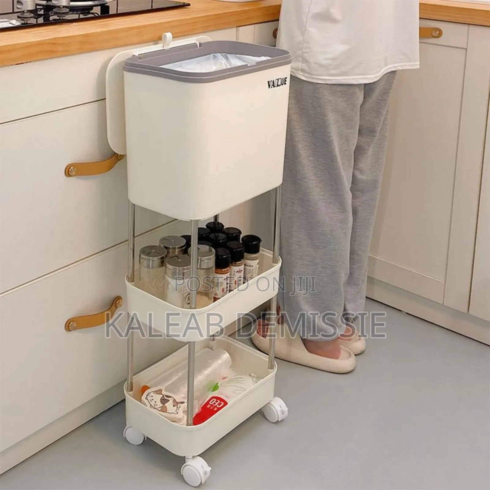 3-Layer Kitchen Storack and Trash Can
