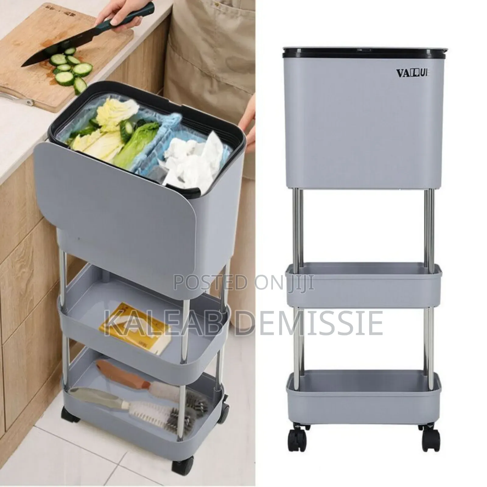 3-Layer Kitchen Storack and Trash Can