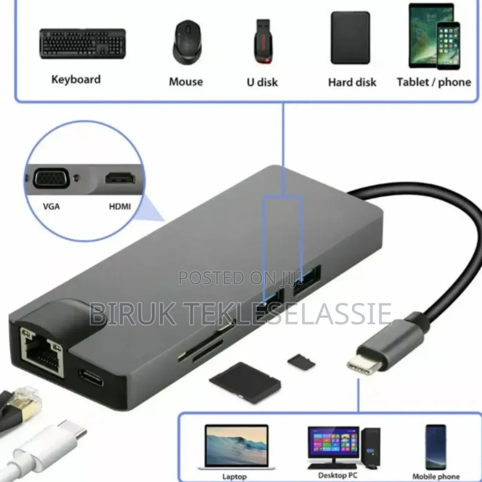 8 in 1 Type C Adapter With Vga