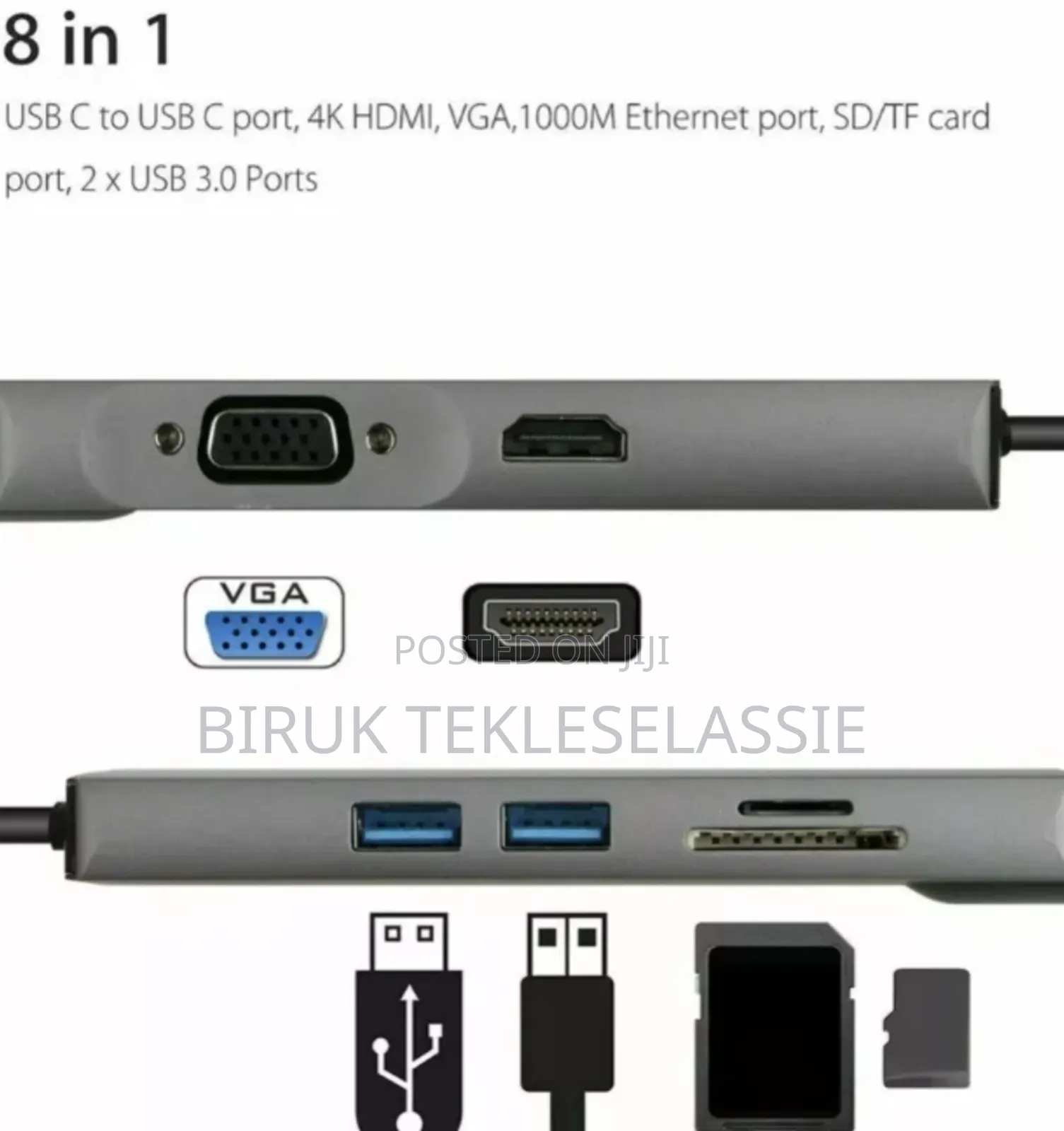 8 in 1 Type C Adapter With Vga