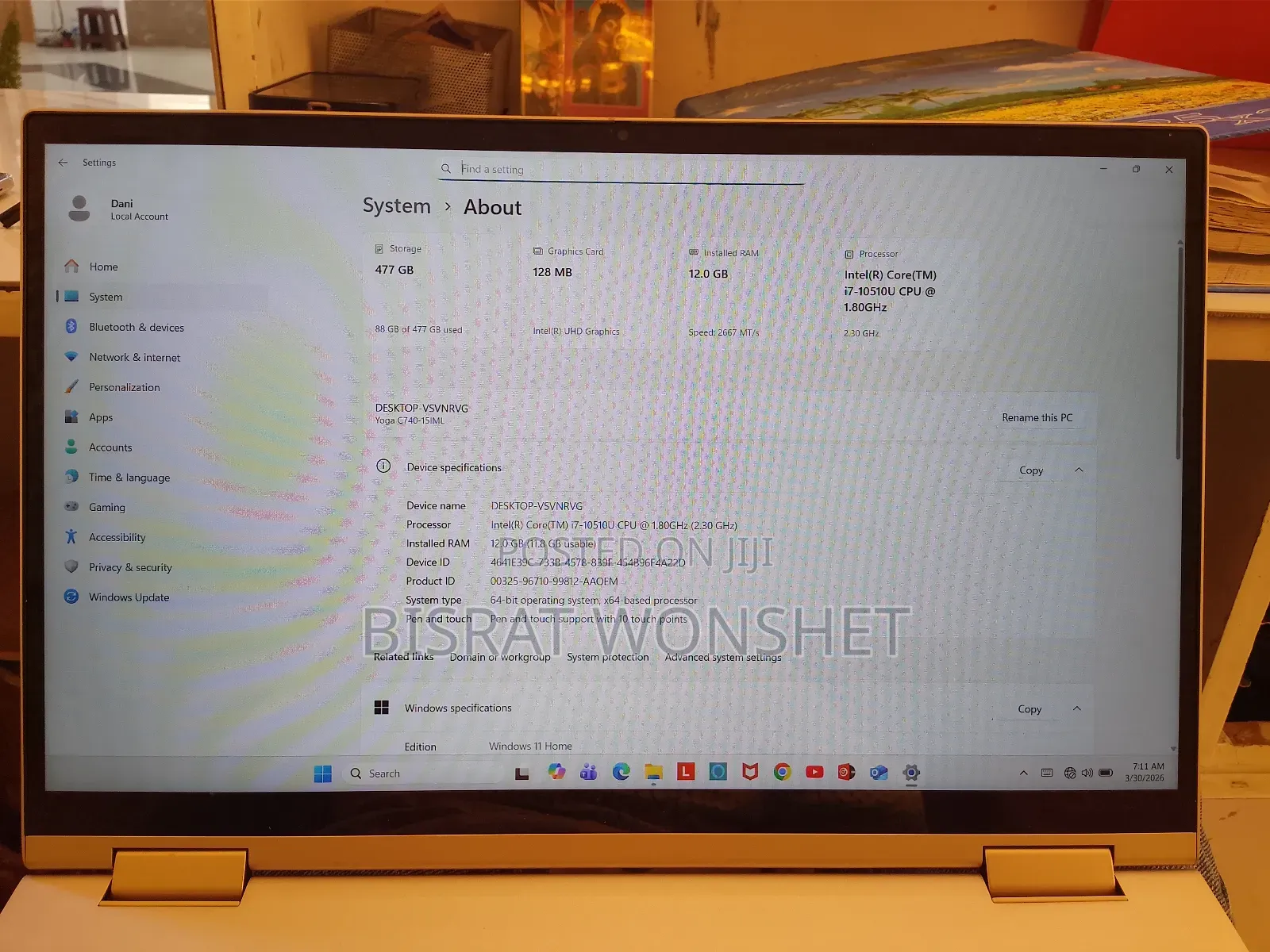 New Laptop Lenovo Yoga 7i 12GB Intel Core i7 SSHD (Hybrid) 512GB