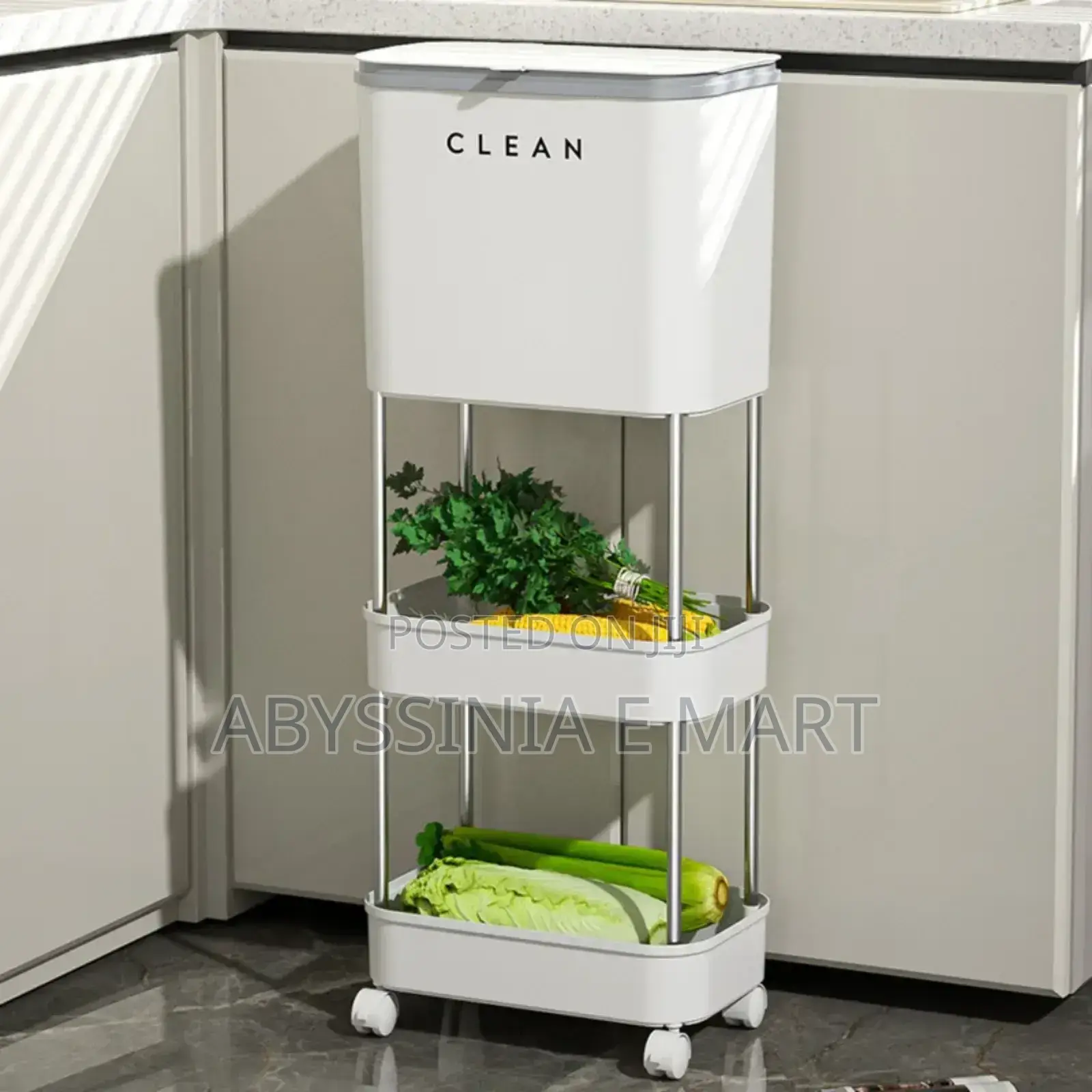 3-Layer Kitchen Storack and Trash Can