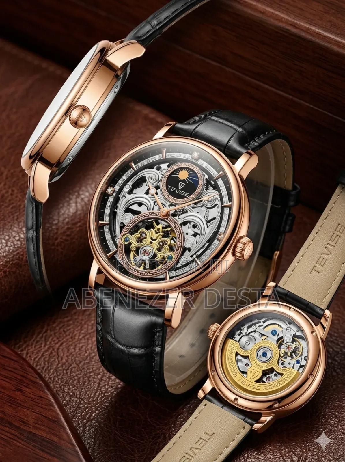 Tevise Men's Moonwalker Automatic Mechanical Skeleton Watch.