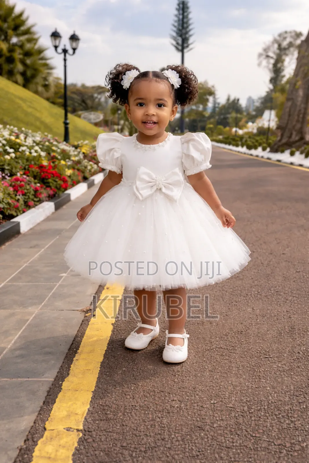 Elegant White Baby Girl Party Dress With Bow – Princess Tulle Dress