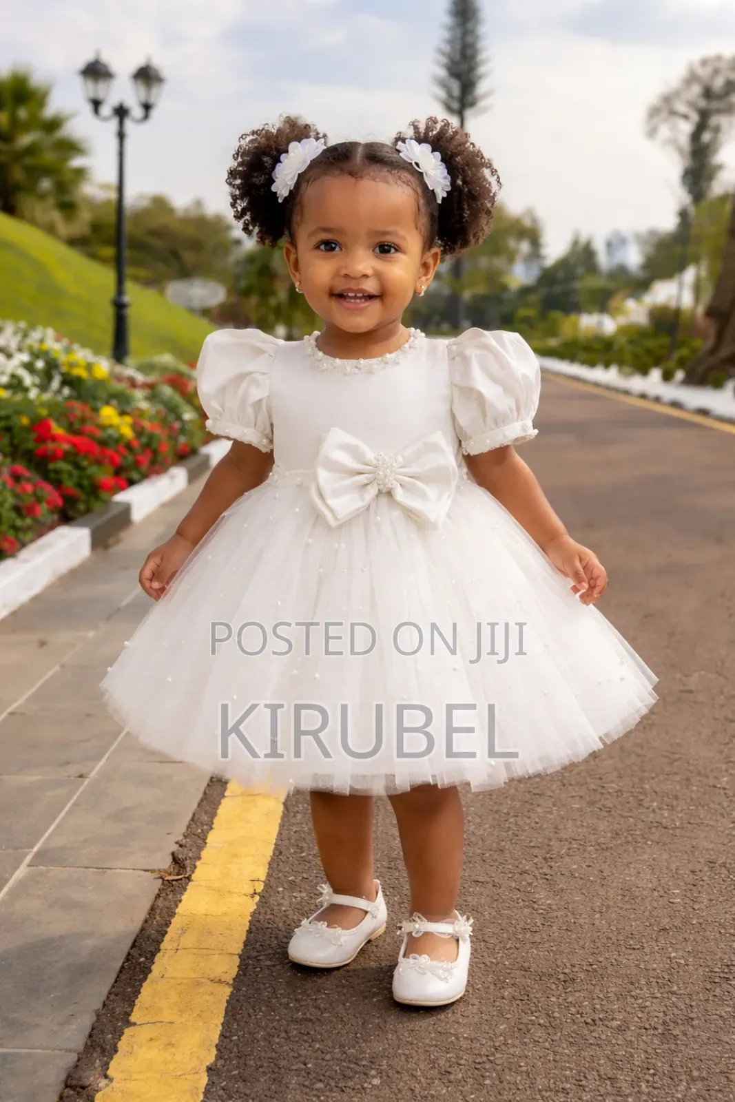 Elegant White Baby Girl Party Dress With Bow – Princess Tulle Dress