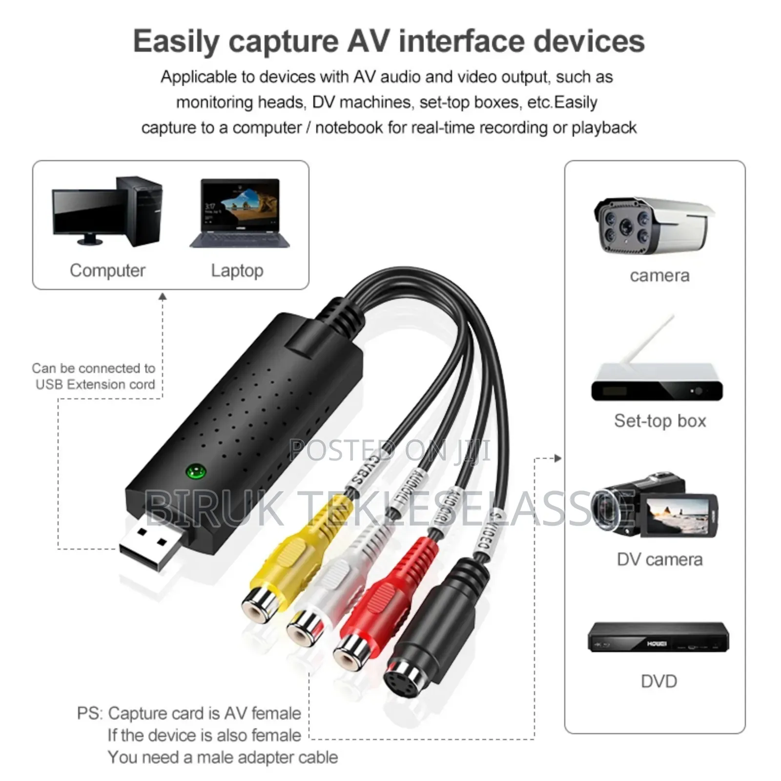 Usb 2.0 to Rca Video Capture Converter for Tv DVD VHS Capture Device