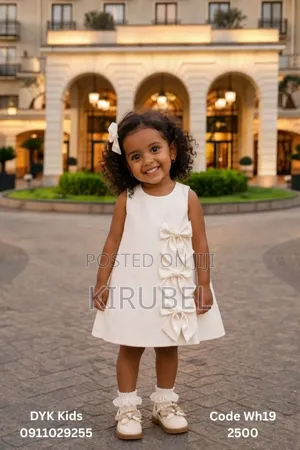 Elegant Cream Girls Dress With Bow Detail